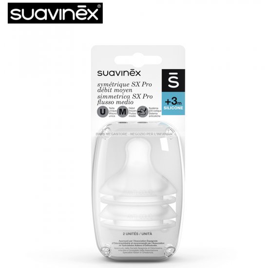 Suavinex - Tettarella Simmetrica Sx Pro 2 Pz Flusso Medio - Bimbi